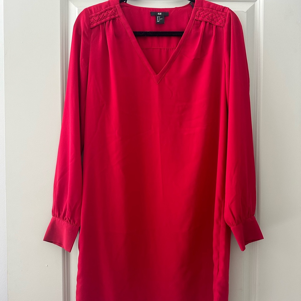 Vibrant Red V-Neck Dress
